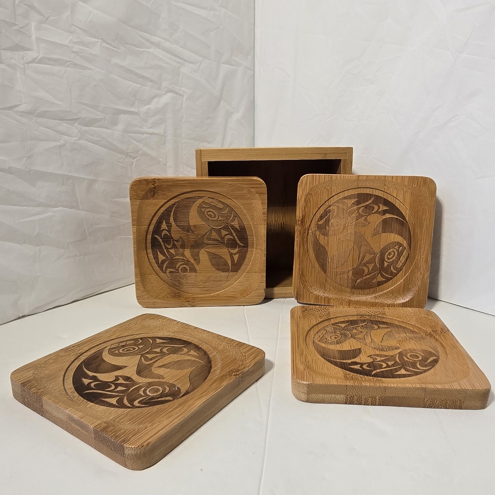 Wooden Coasters with Engraved Design